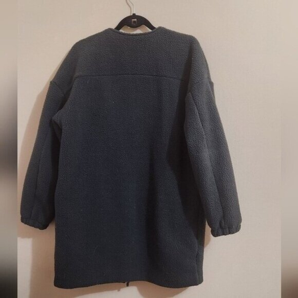 Fabletics Lennon Fleece Coat Grey Oversized Relaxed Zip Snap Jacket Women’s M - Picture 5 of 6